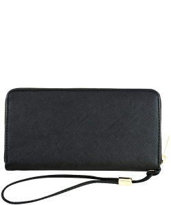 Saffiano Zip Around Wallet Wristlet SA020 BLACK